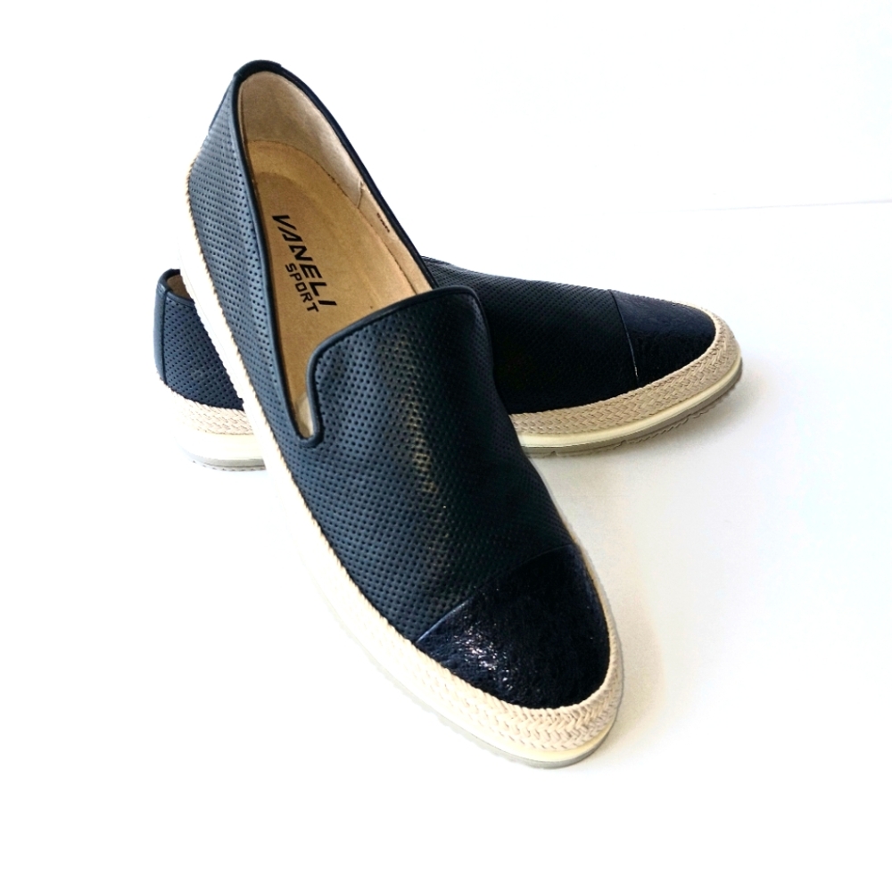 Vaneli Qalila Navy Loafer with Toe Cap Detail